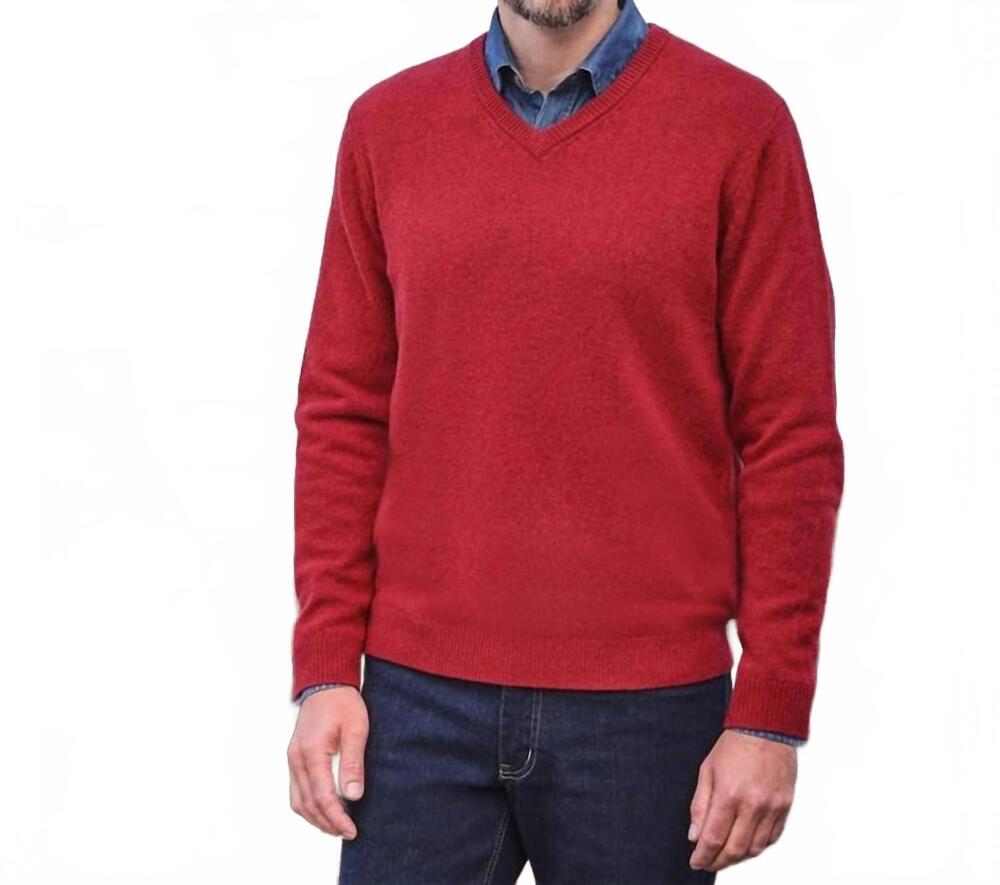 NEW ALASHAN CASHMERE cotton cashmere v-neck pullover sweater in cardinal